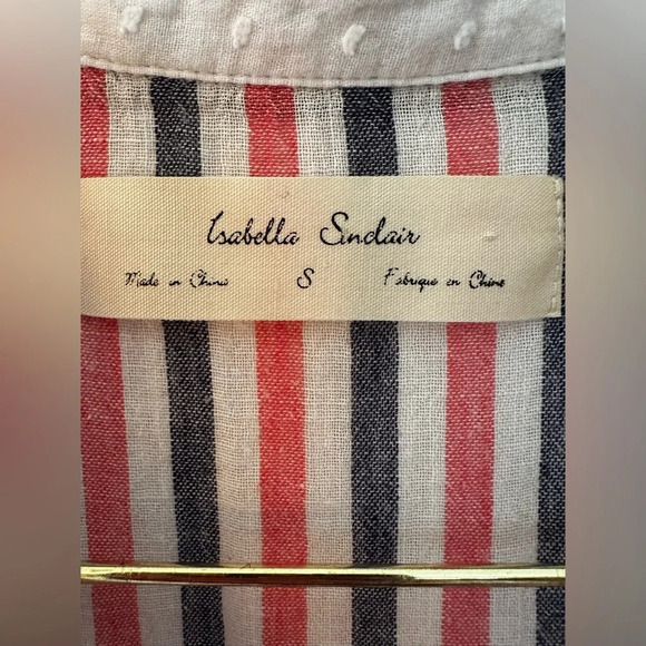 ISABELLA SINCLAIR Anthropologie S Boho Coast LINEN Candy Stripe Hankie Hem CLEAN - Picture 7 of 11